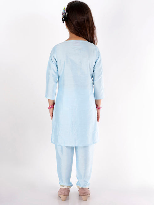 Vastramay Girls' Aqua Viscose Kurta Pant Set